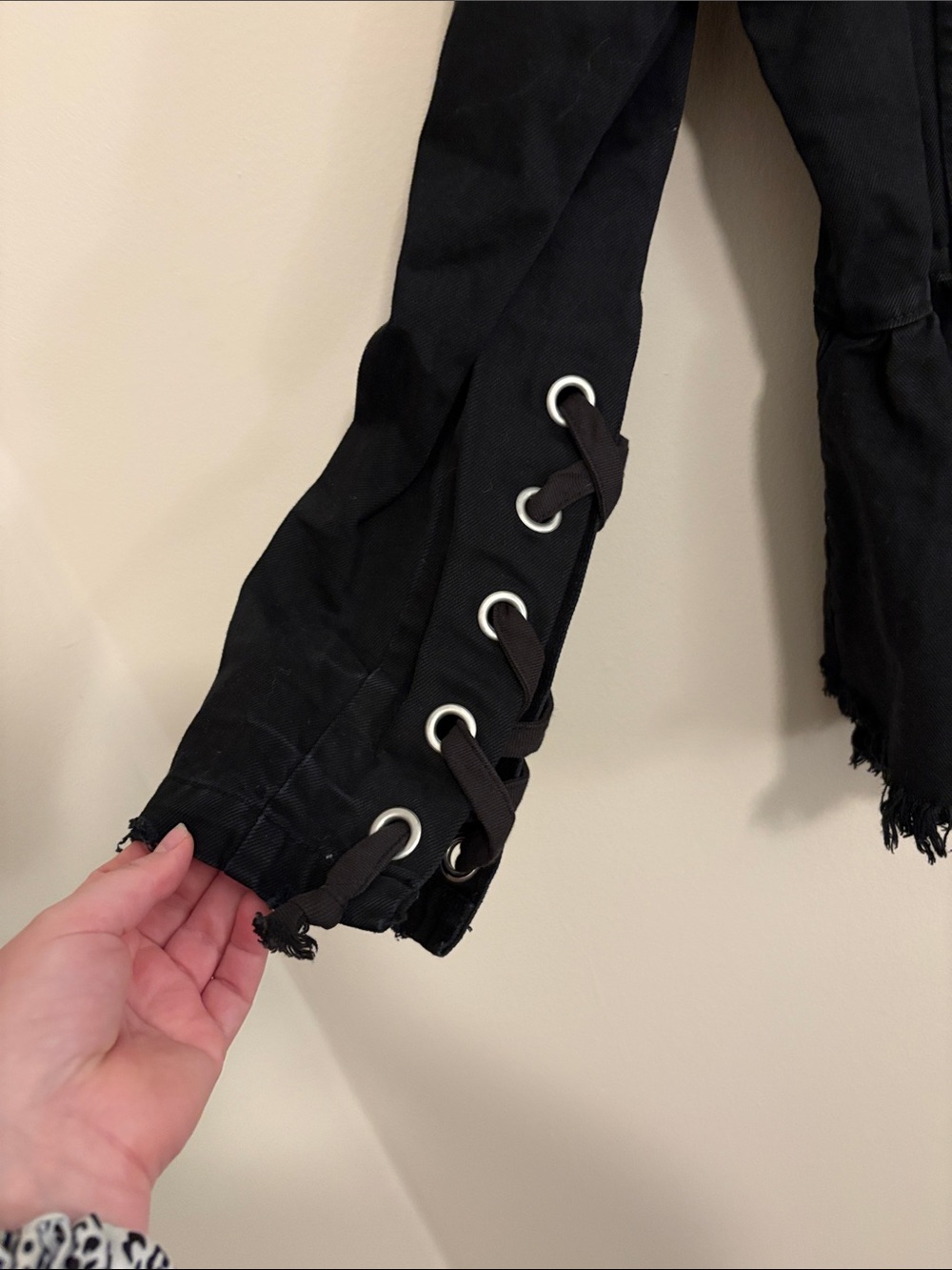 Free People Black Distressed Peplum Jean Jacket - Picture 2 of 5